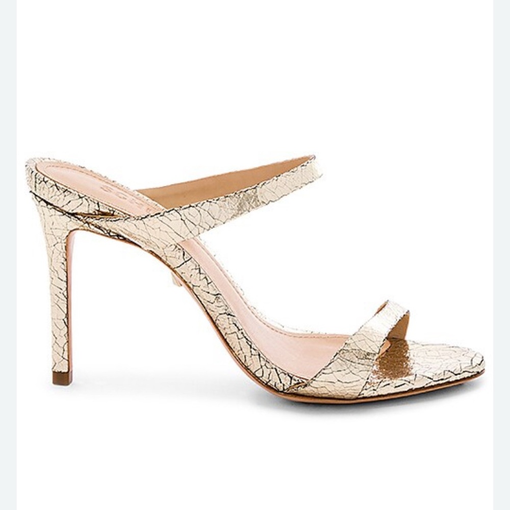 Lightly Worn Schutz Reanna Gold Cracked Double Strap Heel Sz 8.5
